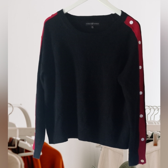 ∆ Almost Famous Black Sweater w/ Red Stripes And White Buttons- Size: XL - Picture 2 of 4